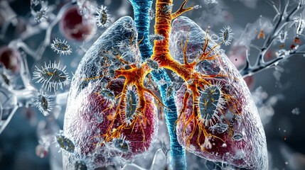 Aufkleber - Detailed digital art of human lungs in a laboratory setting for biological analysis in medical science