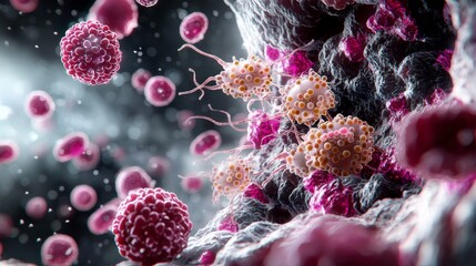 Fototapete - Intricate microbial interactions entamoeba histolytica in human intestines science illustration close-up view