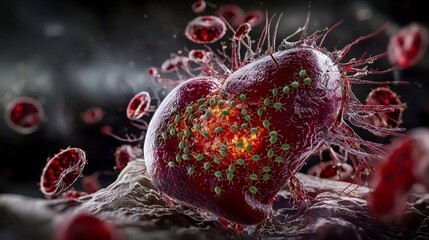Poster - Infectious liver flukes attack human body in stunning science illustration close-up view digital art