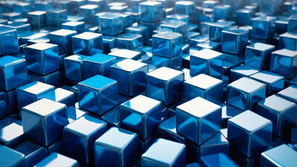 Wall Mural - abstract technology composition of a cluster of three-dimensional cubes in varying shades of blue