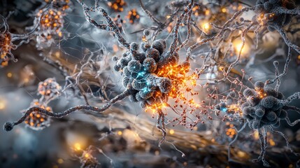 Leinwandbilder - Neural activity visualization brain synapses digital art abstract environment macro viewpoint science concept