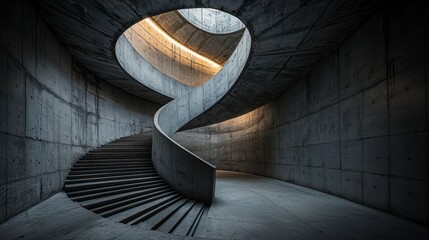 Fototapete - Exploring brutalist design modern concrete spiral staircase in minimalist architecture with unique perspectives