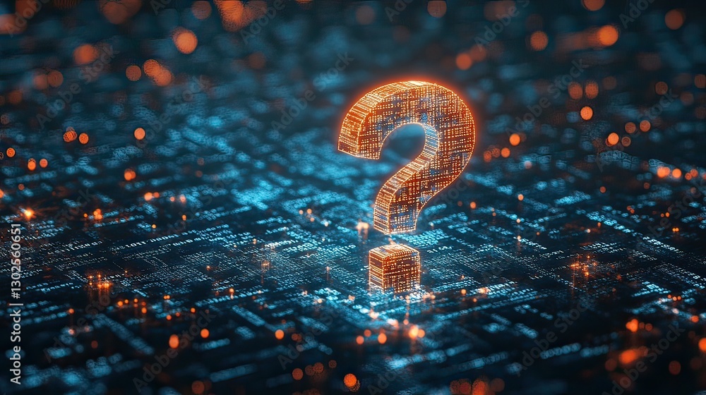 Glowing Binary Code Question Mark: Futuristic Tech Problem-Solving ...