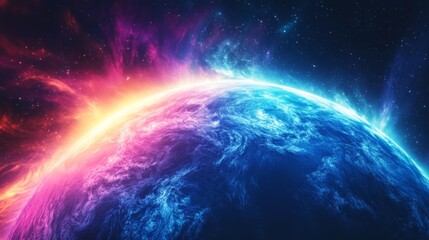 Wall Mural - planet in space with bright light. colorful stars with galaxy and nebula. deep universe view with co