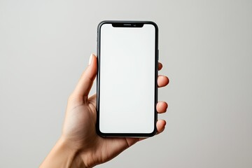 Woman Hand Holding Smartphone Isolated on White Background White Screen