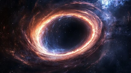 Wall Mural - space nebula. cosmic hole. galaxy swirl with light. stars around center. orange and blue color. deep