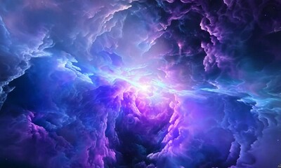 Wall Mural - Deep space galaxy with glowing blue and purple nebula clouds