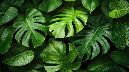 Wall Mural - lush green tropical leaves creating a vibrant natural backdrop in a peaceful setting