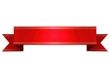red ribbon banner with golden trim, transparent background