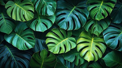 Wall Mural - lush tropical leaves create a vibrant green backdrop in a serene environment