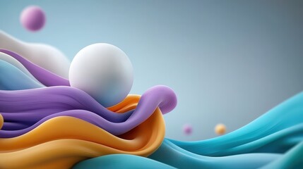 Wall Mural - Abstract colorful waves with floating spheres in a surreal landscape