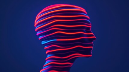 Wall Mural - futuristic neon outline of human head with vibrant light trails