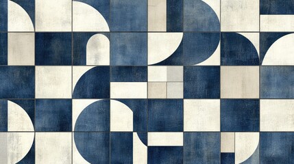 Wall Mural - geometric blue and white pattern with abstract shapes and textures