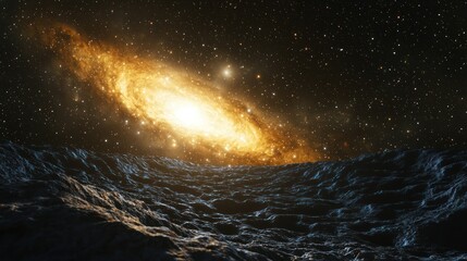 Wall Mural - a cosmic view featuring a dense star field, with a glowing nebula in the background.