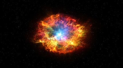 Wall Mural - a powerful supernova explosion with bright colors radiating outward into the dark universe.
