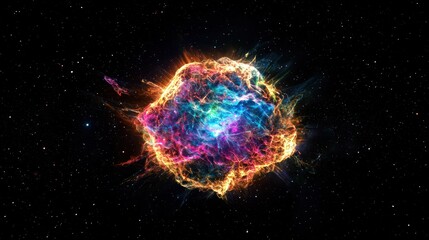 Wall Mural - a powerful supernova explosion with bright colors radiating outward into the dark universe.