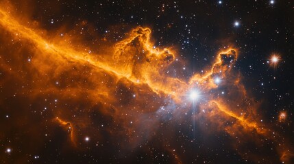 Wall Mural - A surreal space scene with beams of cosmic rays piercing through a nebula.