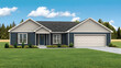© Jun - Modern Ranch Style House with Blue and Beige Siding