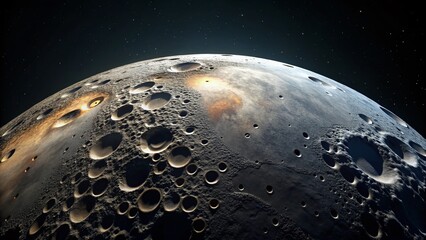 Lunar Surface Close-Up: Double Exposure Crater Detail, Dark Background - Stock Photo