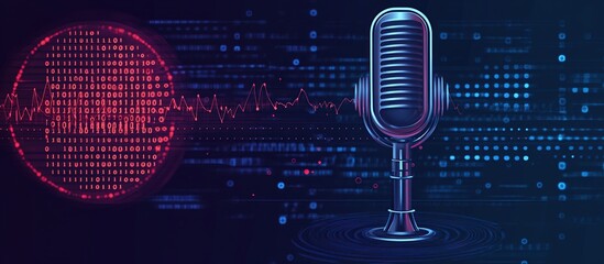 Retro Microphone in Digital Data Stream: Abstract Technology Background