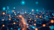 © Tahsin - Modern smart city night view network connections futuristic urban landscape sky data blue lines