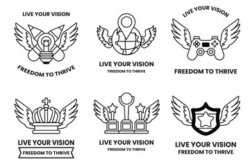Wall Mural - set of illustrations in the concept of a business with wings in a line style