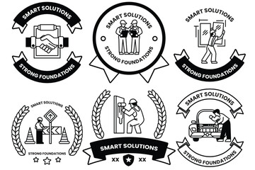 Wall Mural - set of illustrations in the concept of construction and architecture in line drawing style