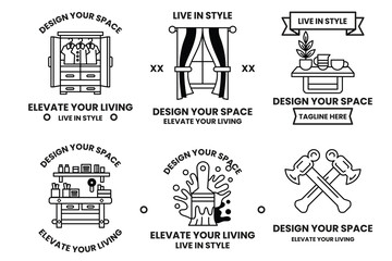 Wall Mural - set of illustrations in the concept of furniture business in line drawing style