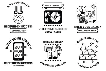 Wall Mural - set of illustrations in the concept of business and digital in line art style