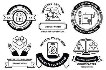 Wall Mural - set of illustrations in the concept of business and digital in line art style