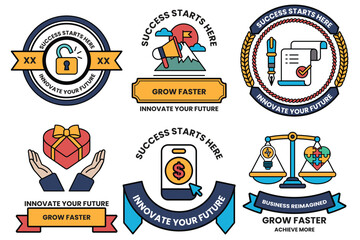 Wall Mural - set of illustrations in the concept of business and digital in line art style