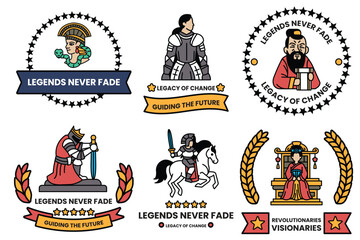 Wall Mural - set of illustrations in the concept of historical figures in line drawing style