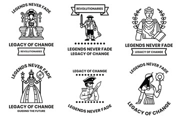Wall Mural - set of illustrations in the concept of historical figures in line drawing style