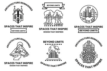 Wall Mural - set of illustrations in the concept of architectural buildings in line drawing style