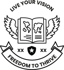 Wall Mural - school or organization that says live your vision and features a book and a globe