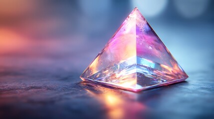 Wall Mural - Crystal pyramid on floor, with soft light background, for concepts and design
