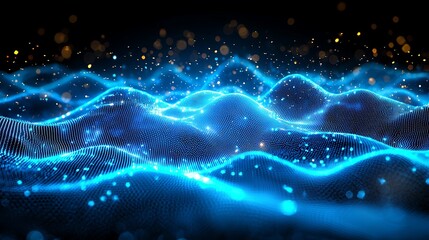 Wall Mural - digital blue wave with particles, futuristic tech, abstract background for presentations