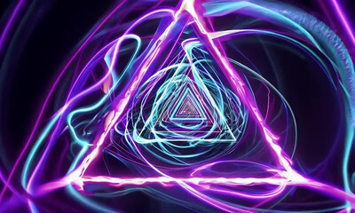 Wall Mural - abstract triangular energy frame glowing in vibrant purple and cyan