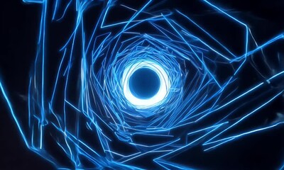 Wall Mural - futuristic design with rotating blue neon lines creating an abstract vortex