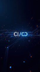 Wall Mural - Digital art concept with cybernetic elements representing continuous integration/continuous deployment pipeline for DevOps practices.