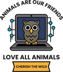 Wall Mural - illustration in the concept of animals are our friends in line style
