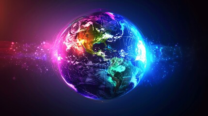 Wall Mural - a vibrant, digital globe with a colorful outline against a dark background.