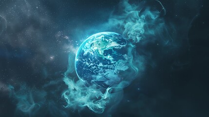 Wall Mural - a stylized image of the earth with glowing blue smoke or energy.