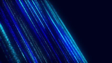 Digital database cyberspace. Decoding algorithms hacked software. Cyber security with moving particles. Big data visualization. 3d rendering.