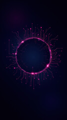 Wall Mural - A futuristic digital illustration of a data center or network hub with vibrant neon lights.
