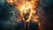 © 99 RIC - Visual Representation of Mental Overload: Businessman with Exploding Head Symbolizing Work Stress