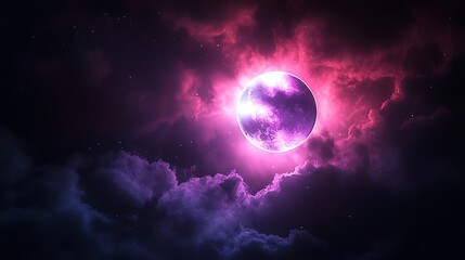 Wall Mural - pink moon night sky, clouds, cosmic fantasy, background wallpaper