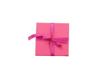 Wall Mural - gift box isolated on white, transparent. pink color parcel with ribbon bow, top view. mothers day.