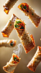 Wall Mural - deliciously crunchy vegetable spring rolls