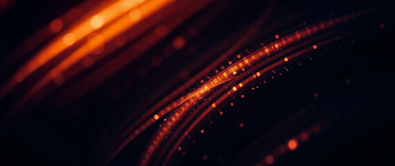 Canvas Print - orange digital data flowing through futuristic circuit board